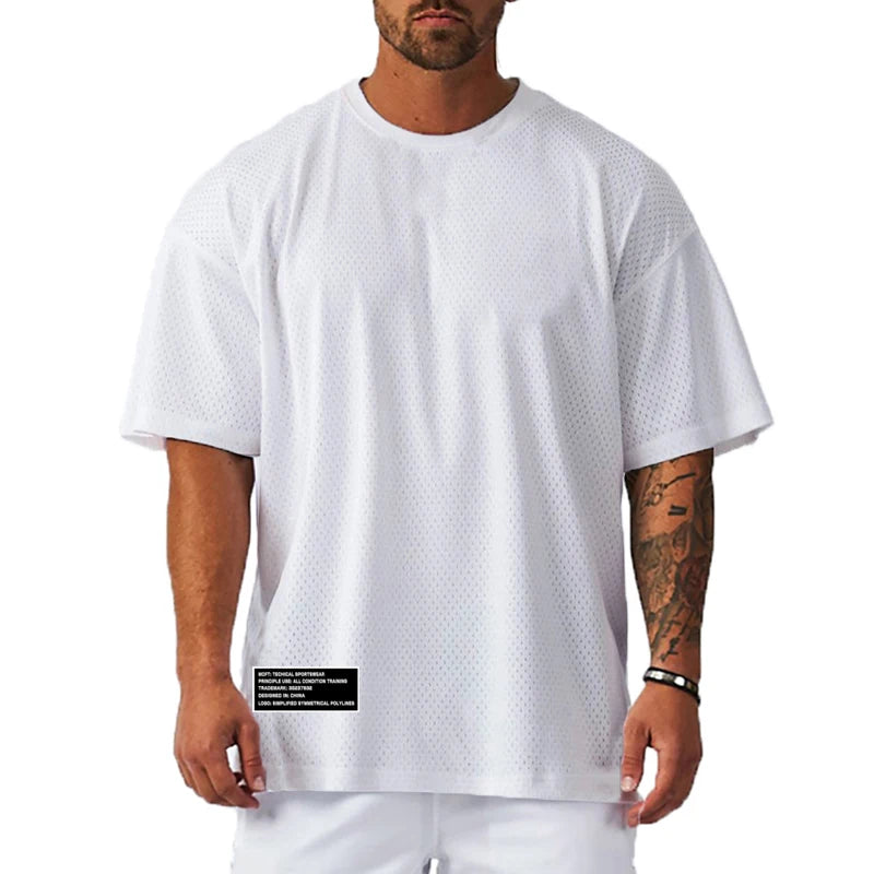 Men's Oversized Mesh Gym T-Shirt – Breathable Training Tee